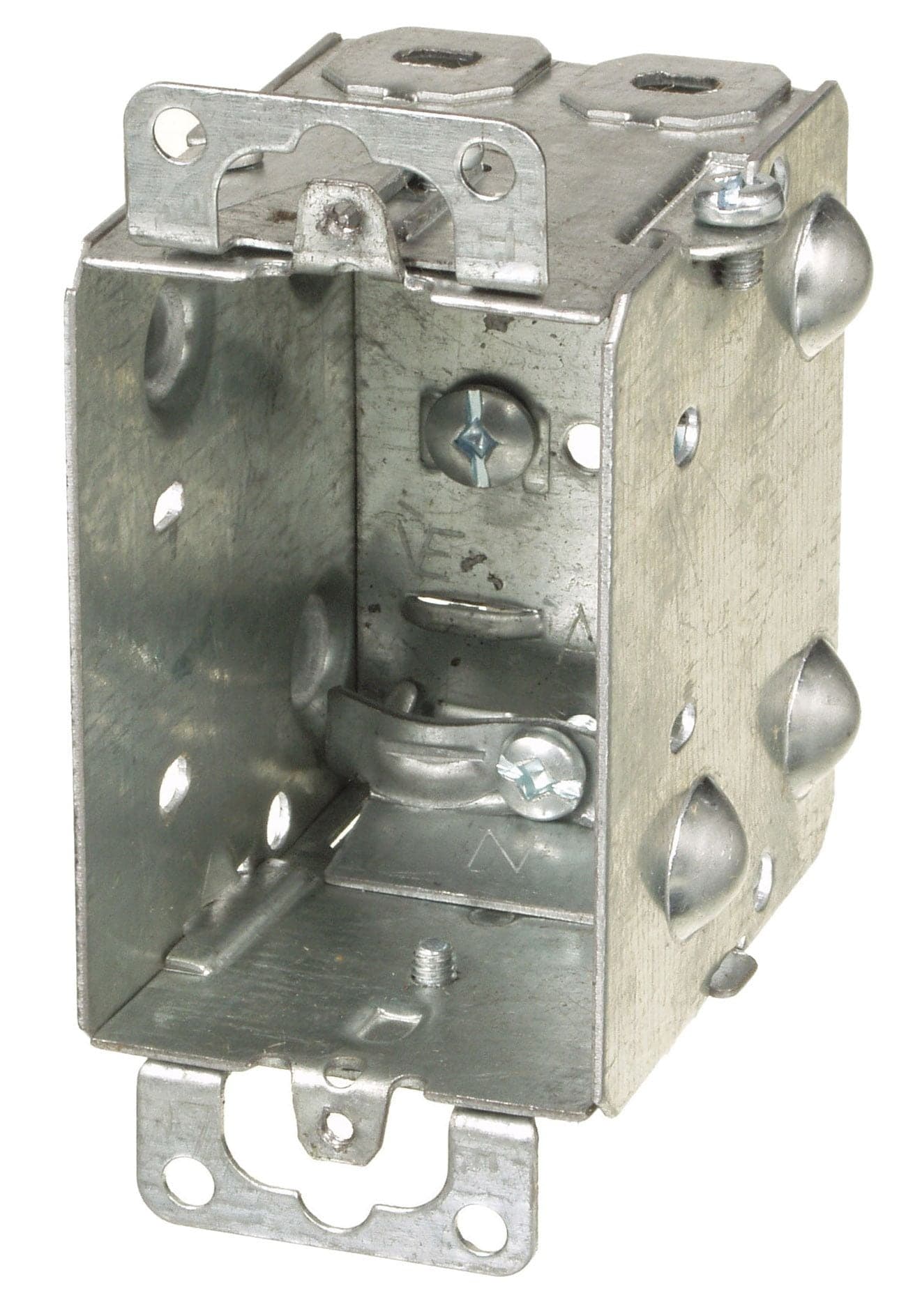 1 Gang Device Box with Raised Ground Screw, Cable Pryouts Ends, Gangable,