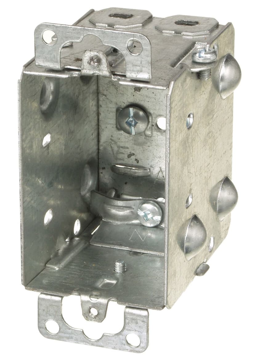 1 Gang Device Box with Raised Ground Screw, Cable Pryouts Ends, Gangable,