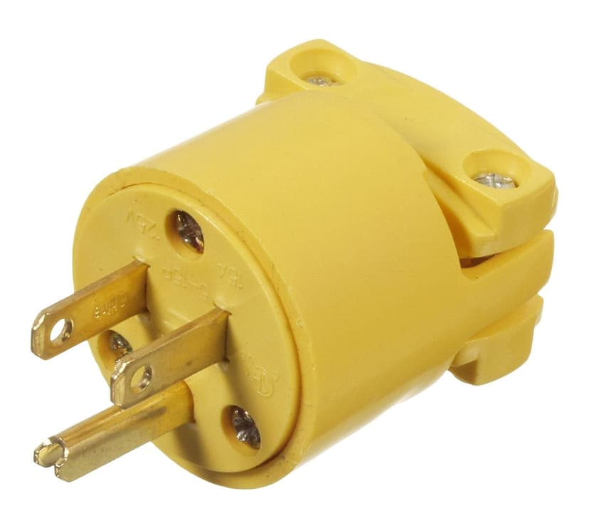 PVC Plug, 15 Amp, 125 Volt, 2 Pole, 3 Wire, Grounding, Residential Grade, Yellow