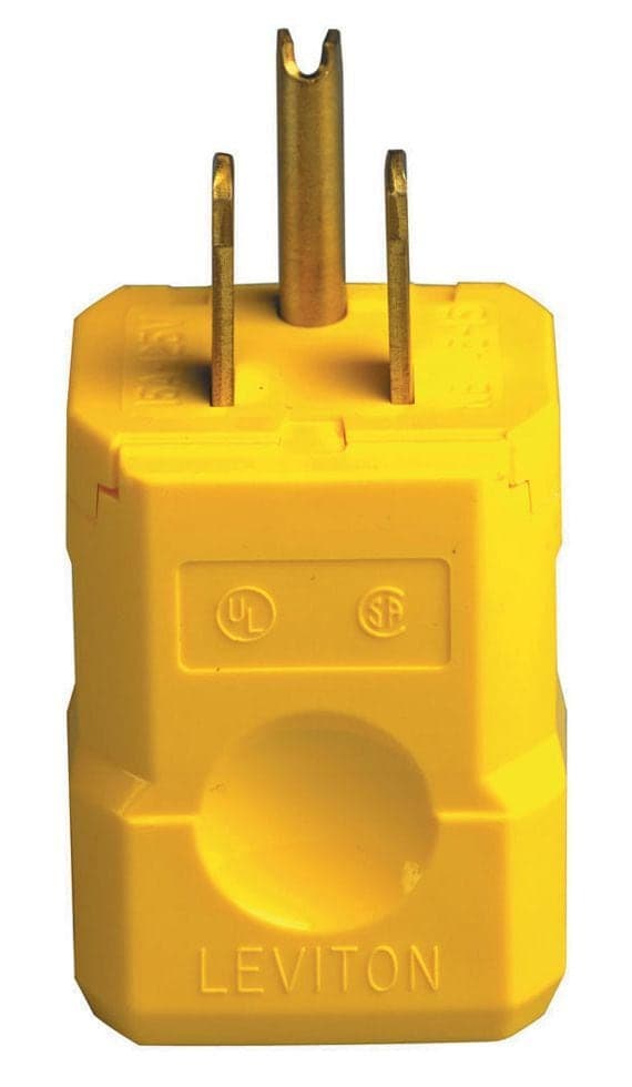 Leviton 05256-0VY Python Nylon Plug, 15 Amp, 125 Volt, 2 Pole, 3 Wire, Grounding, Industrial Grade, Yellow