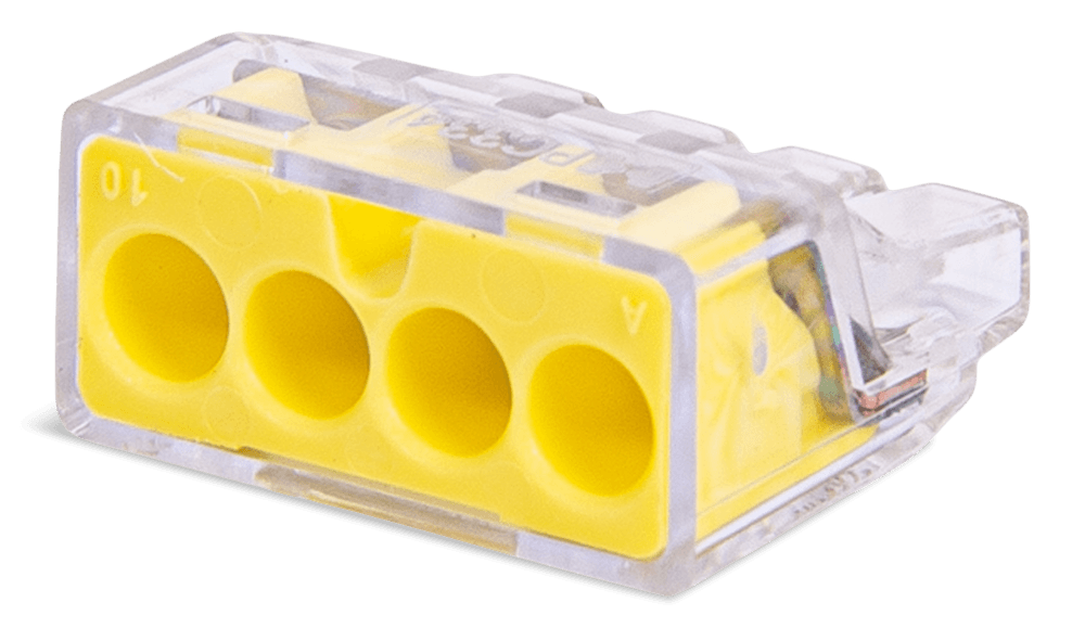 GARDNER BENDER 19-PC4 4 Port PushGard Push-In Wire Connector, Yellow, 10-pk