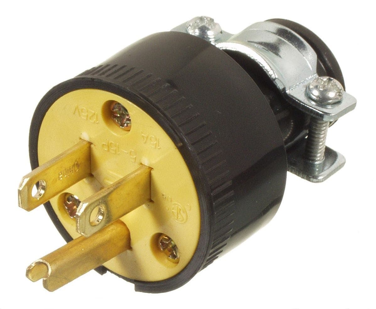 Rubber Plug, 15 Amp, 125 Volt, 2 Pole, 3 Wire, Grounding, Residential Grade, Black