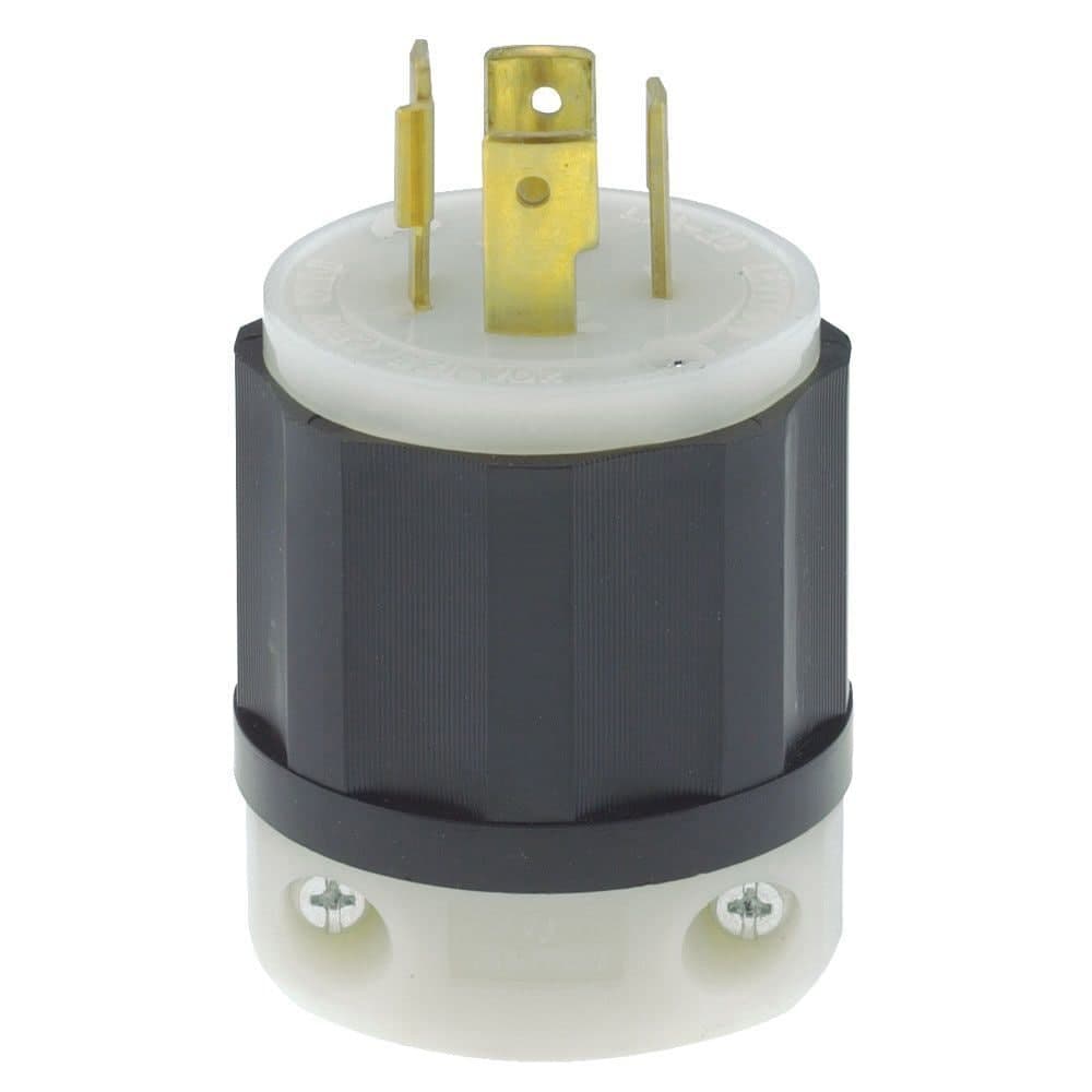 Leviton 02411-000 Locking Nylon Plug, 20 Amp, 125/250 Volt, Grounding, Industrial Grade, Black/White