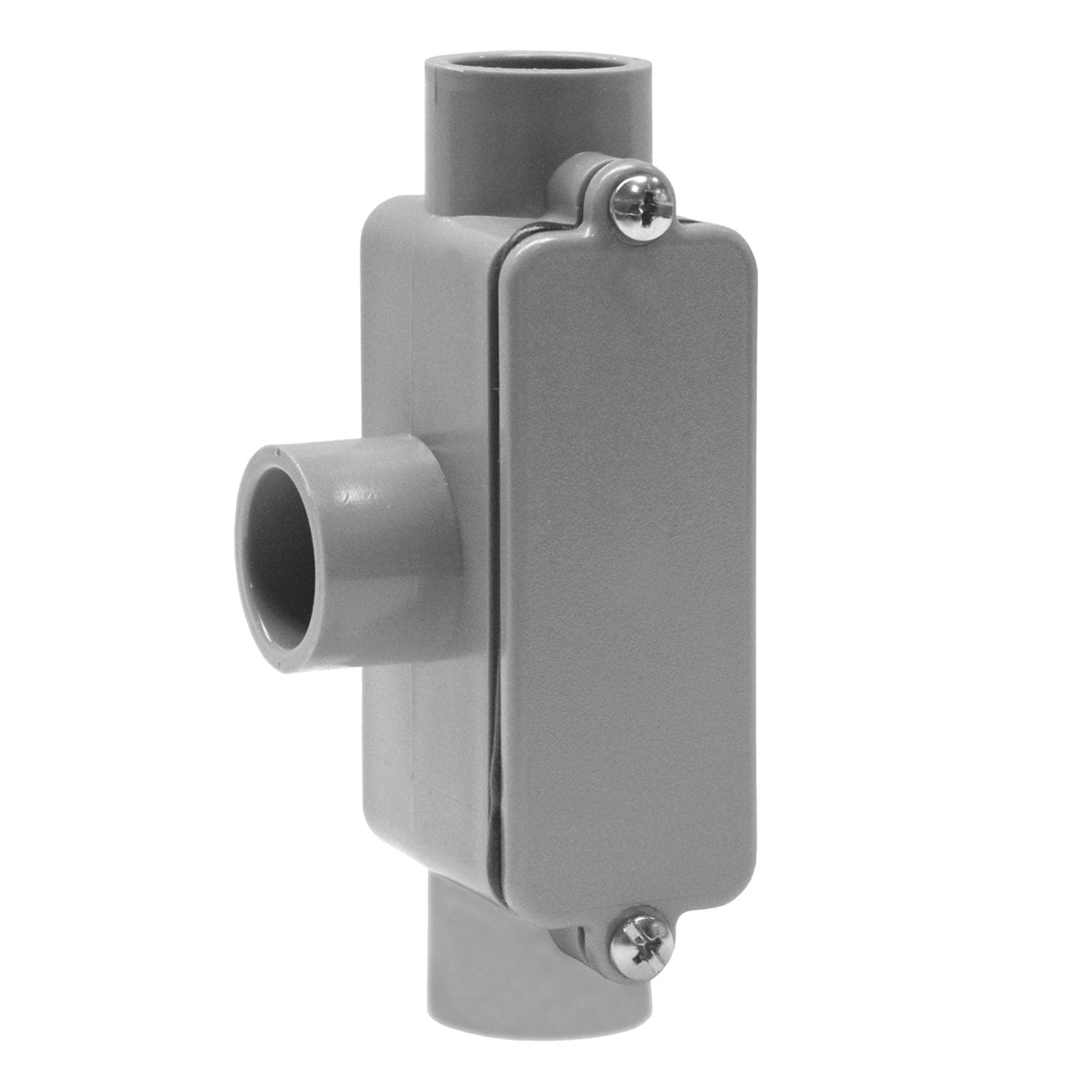 Leviton 37032-714 PVC T-Shaped Conduit Body for Three Directions Raceway Run, Grey, 1/2-in