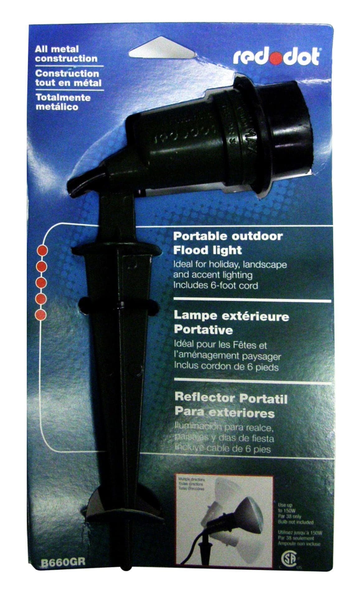 Thomas & Betts 37164-730 Red Dot Portable Spike Flood Light with 6-ft Cord, Black
