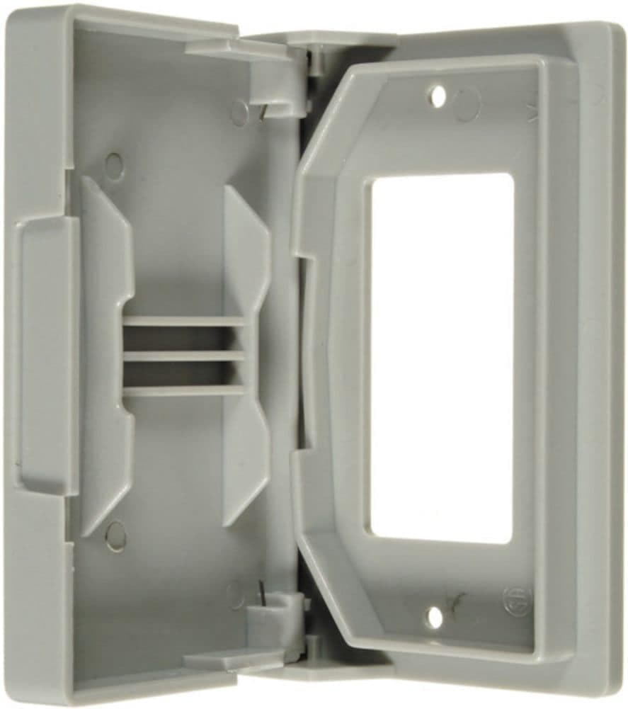 Decorator 1 Gang Nylon Weatherproof Outdoor Outlet Cover with Self Closing Lid, Grey