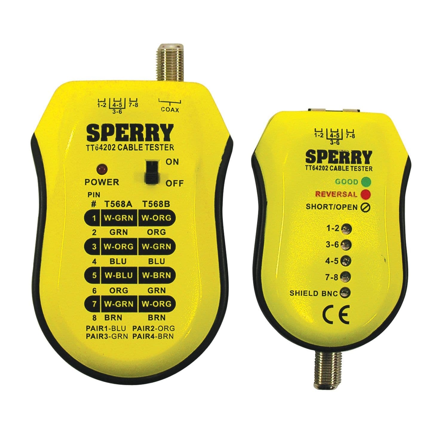 Sperry TT64202 Coaxial and UTP/STP Network Tester with Jumper Cables, Yellow