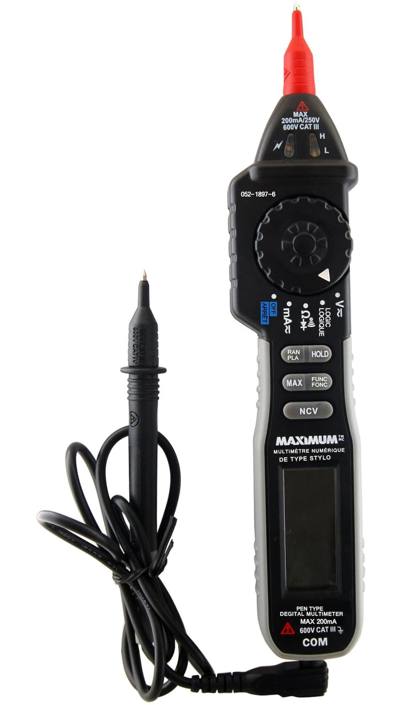MAXIMUM Pen Style Digital Multimeter, 200 Counts, Black