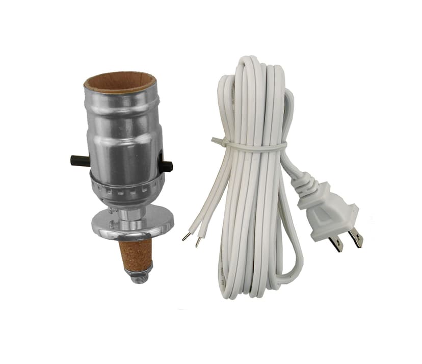 Atron Electro Industries LA806 Make-A-Lamp Kit with Socket and Push Through Cord, 100W, Chrome/White