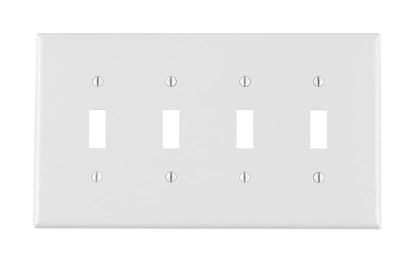 Leviton 00PJ4-742 Toggle Style Switch Midway Nylon Wallplate, 4-Gang, White