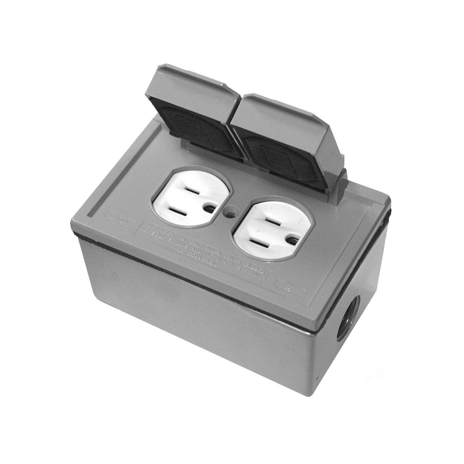Leviton 04976-731 Duplex Receptacle Weatherproof Outlet Cover Kit with Self Closing Cover Plate, Grey