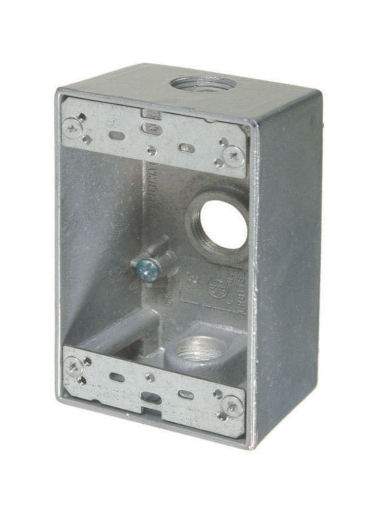 Hubbell 5320-0 1 Gang Weatherproof Outlet Box, Three 1/2-in Threaded Outlets, Grey