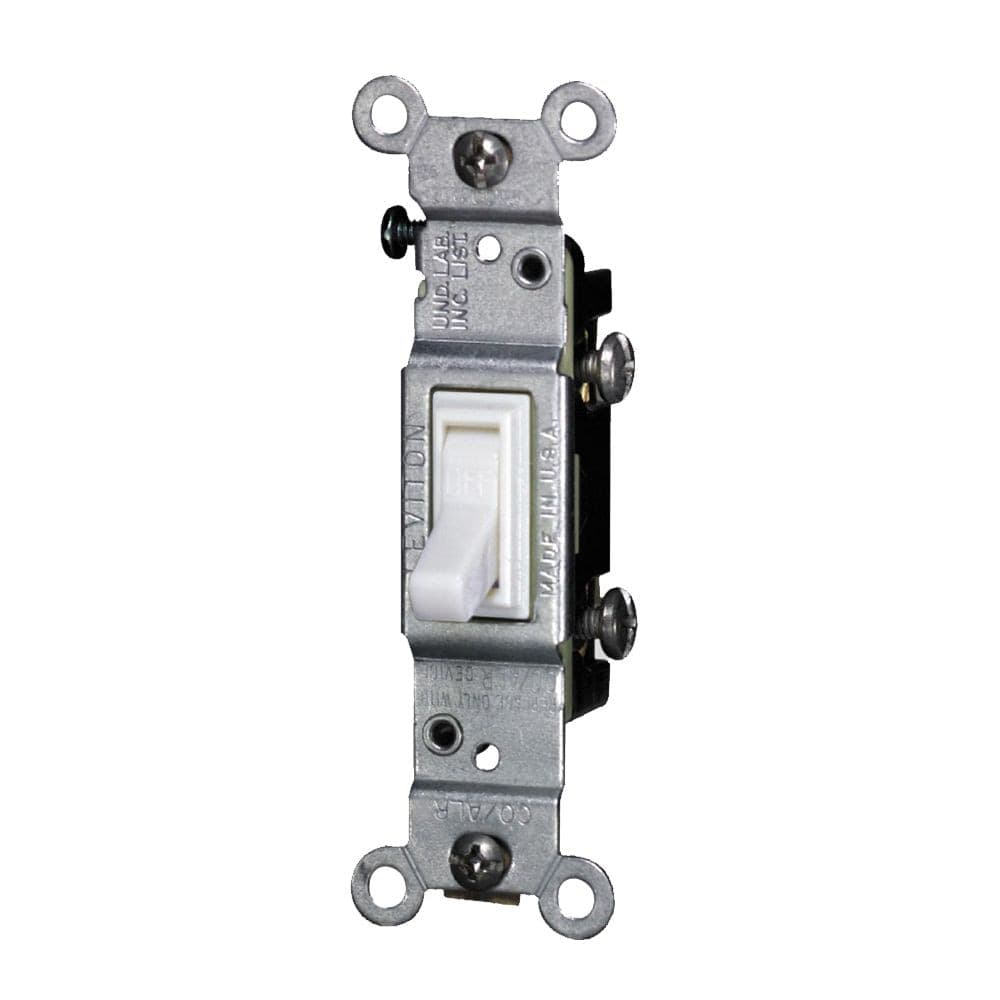 Leviton 02651-732 Single-Pole CO/ALR AC Toggle Switch, 15A, 120V, Grounding, Residential Grade, White