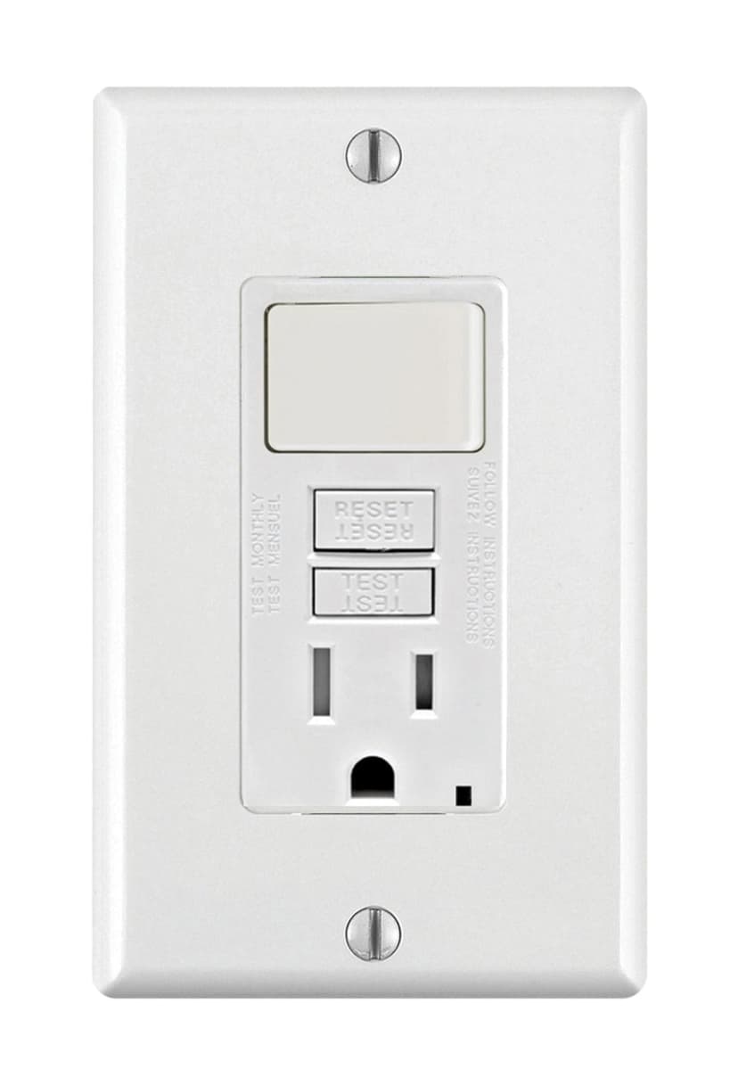 Leviton GFSW1-772 Switch and Tamper Resistant GFCI Receptacle, 15A, 125V, Self-Grounding Clip, White