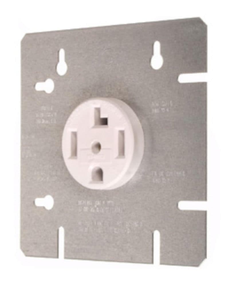 Flush Mount NEMA 14-30R Dryer Receptacle, 30A, 125/250V, Grounding, Industrial Grade, White