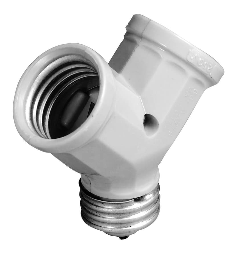Leviton 00128-727 Single Socket to Twin/Double Socket Lampholder Adapter, 660W-250V, White