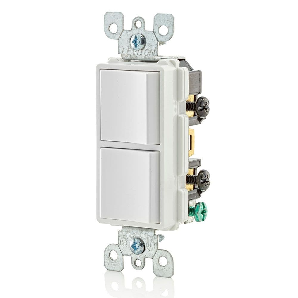 Decorator Dual Single-Pole Combination Switch, Non-Grounding, Residential Grade, White