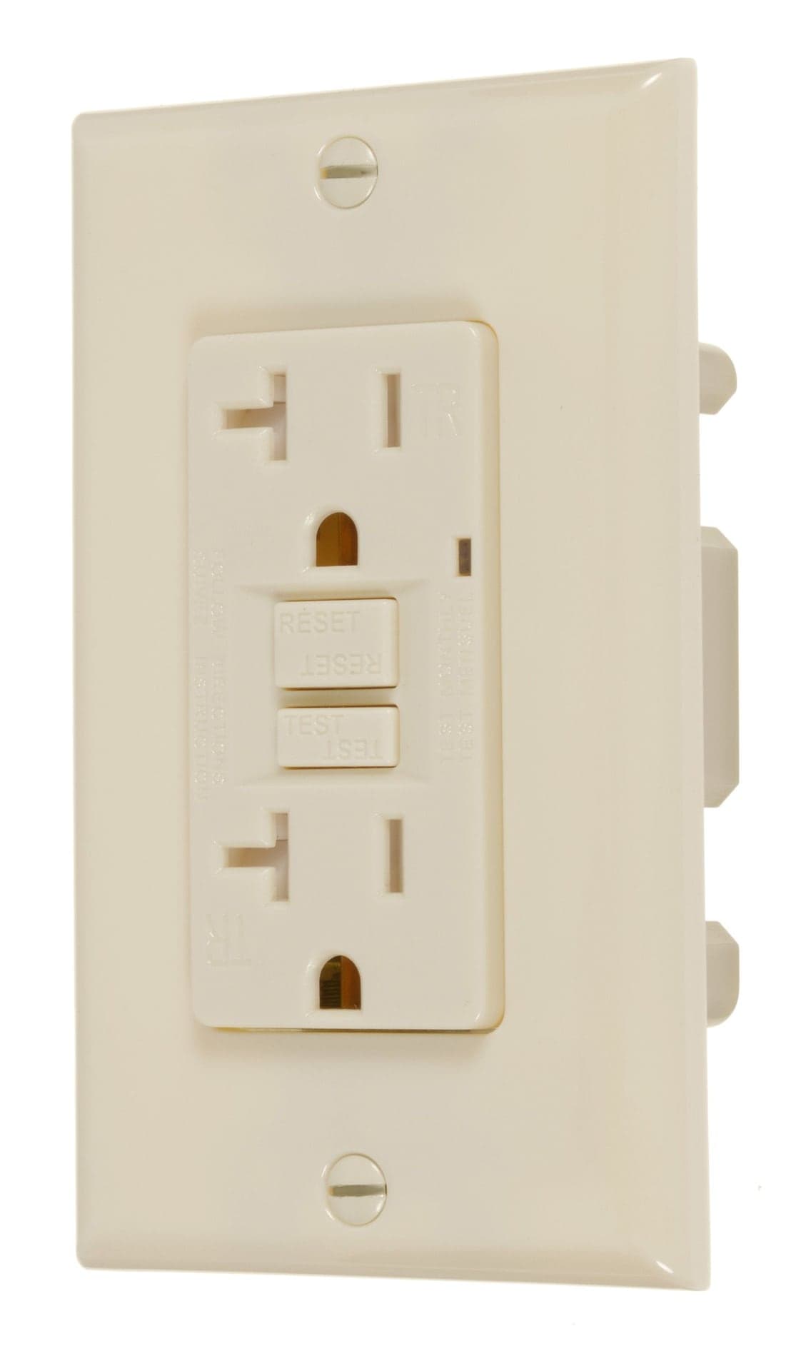 GFCI NEMA 5-20R Receptacle, 20A, 125V, Self-Grounding Clip, Ivory