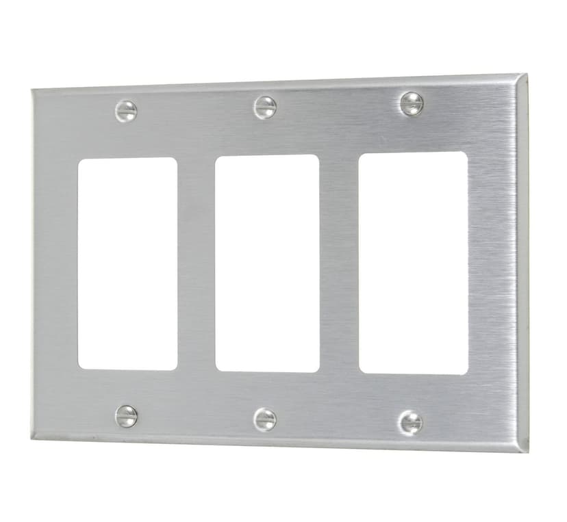 Metal Wall Plate, 3-Gang. Stainless Steel