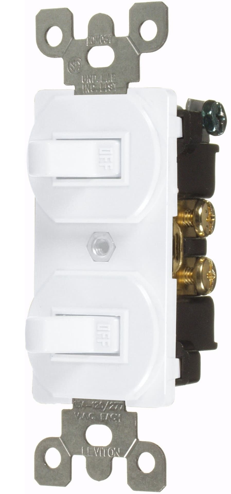 Leviton 05224-752 Duplex Style Single-Pole Combination Switch, Non-Grounding, Commercial Grade, White