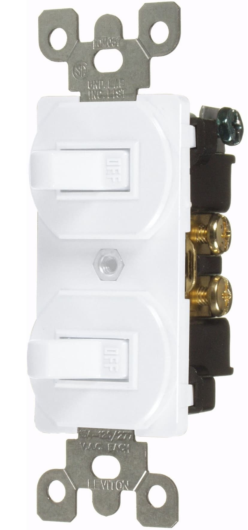 Leviton 05224-752 Duplex Style Single-Pole Combination Switch, Non-Grounding, Commercial Grade, White