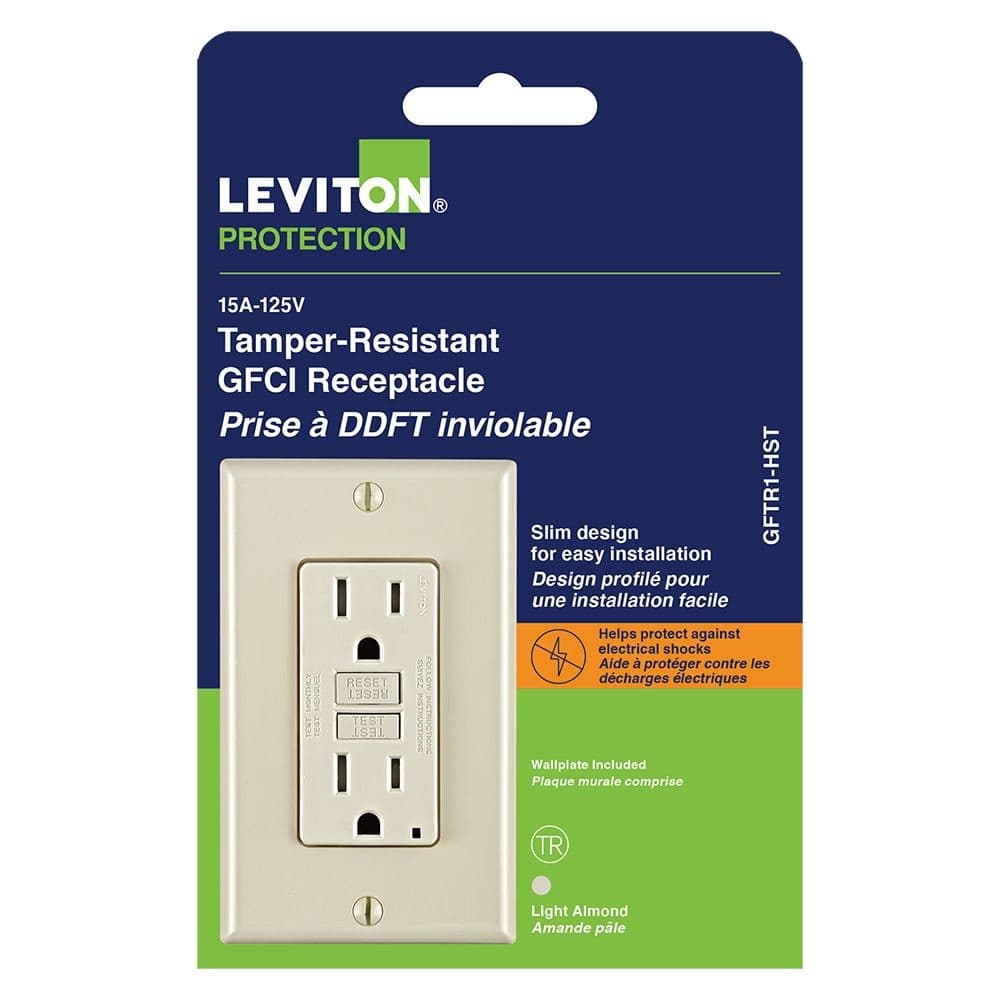 Leviton Self-Test Smart Lock Pro GFCI NEMA 5-15R Receptacle, 15A, 125V, Beige