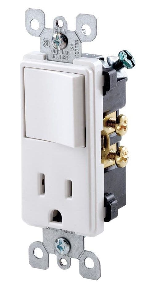 Decorator Single-Pole Switch and Tamper-Resistant Receptacle/Outlet, 15A, 120V, White