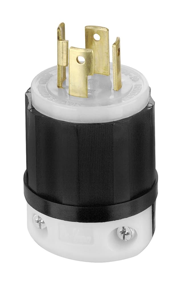 Leviton 02711-749 Industrial Locking Plug, 30 Amp, 125/250 Volt, Grounding, Black/White