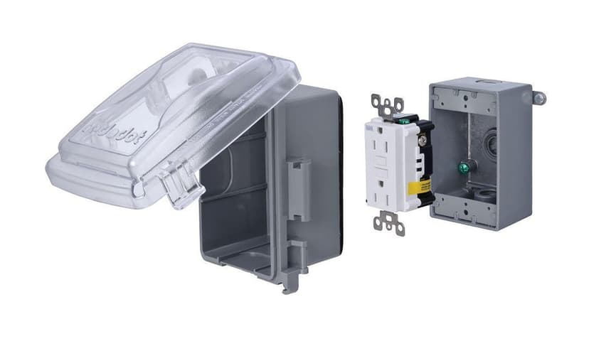 Leviton 37213-720 While In Use GFCI with Clear Cover, Flexible Mounting, Grey