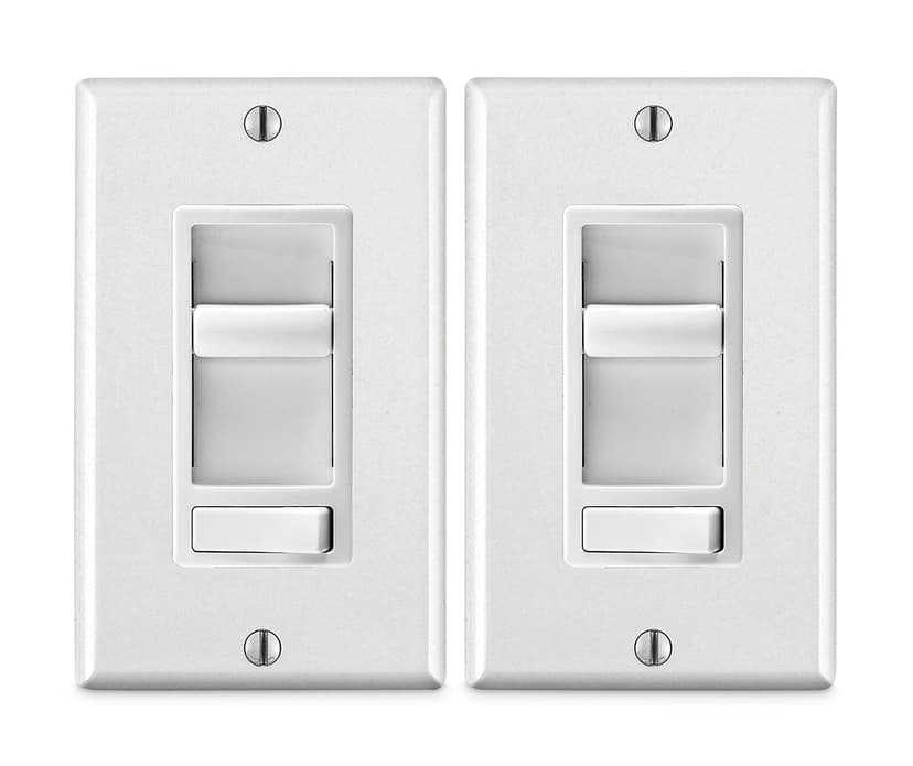 Leviton Decora SureSlide Universal Slide Dimmer, 600W Incandescent, 150W Dimmable LED/CFL, White, 2-pk (06674-756)