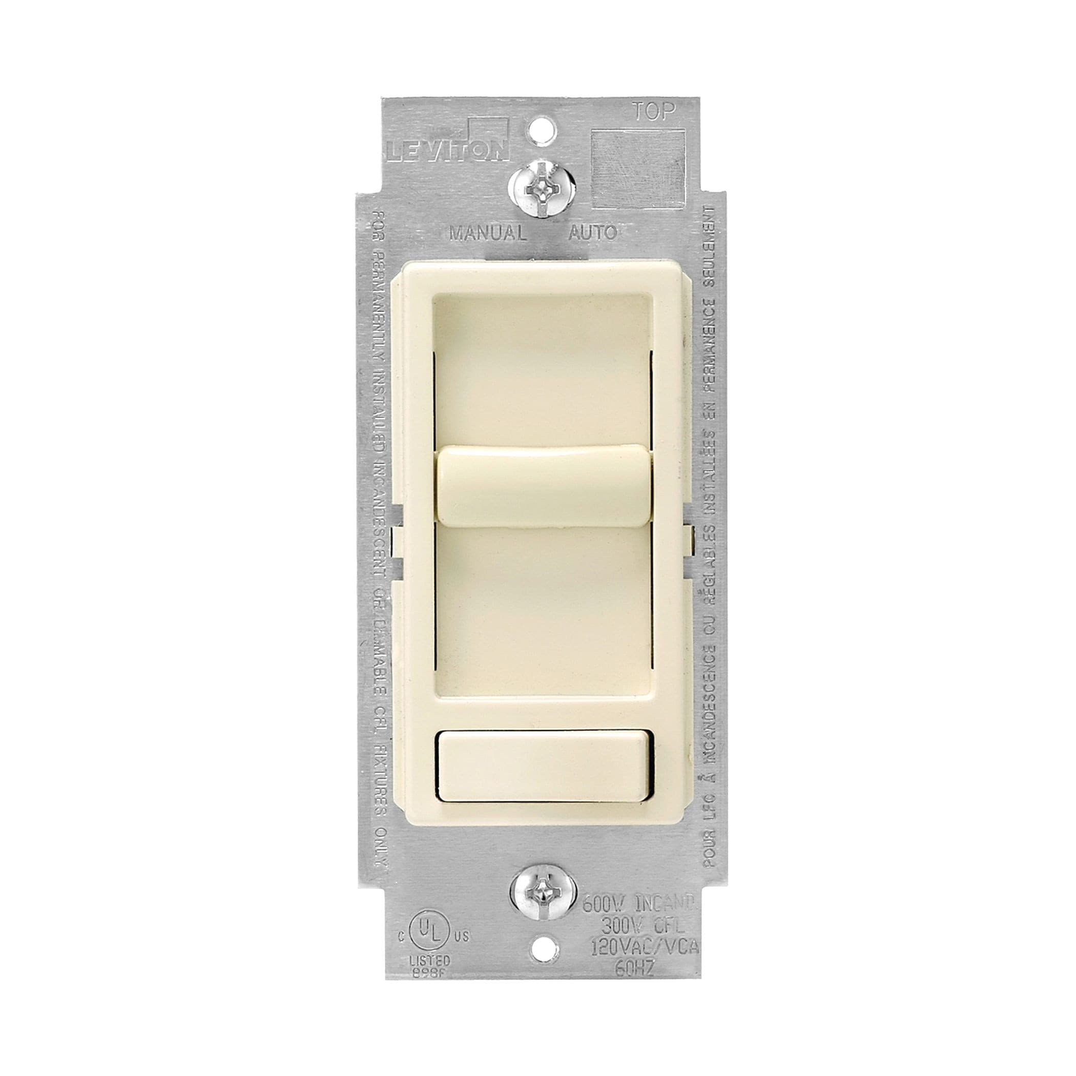 Leviton 06674-736 Decora SureSlide Universal Dimmer, 600W Incandescent, 150W Dimmable LED/CFL, Almond