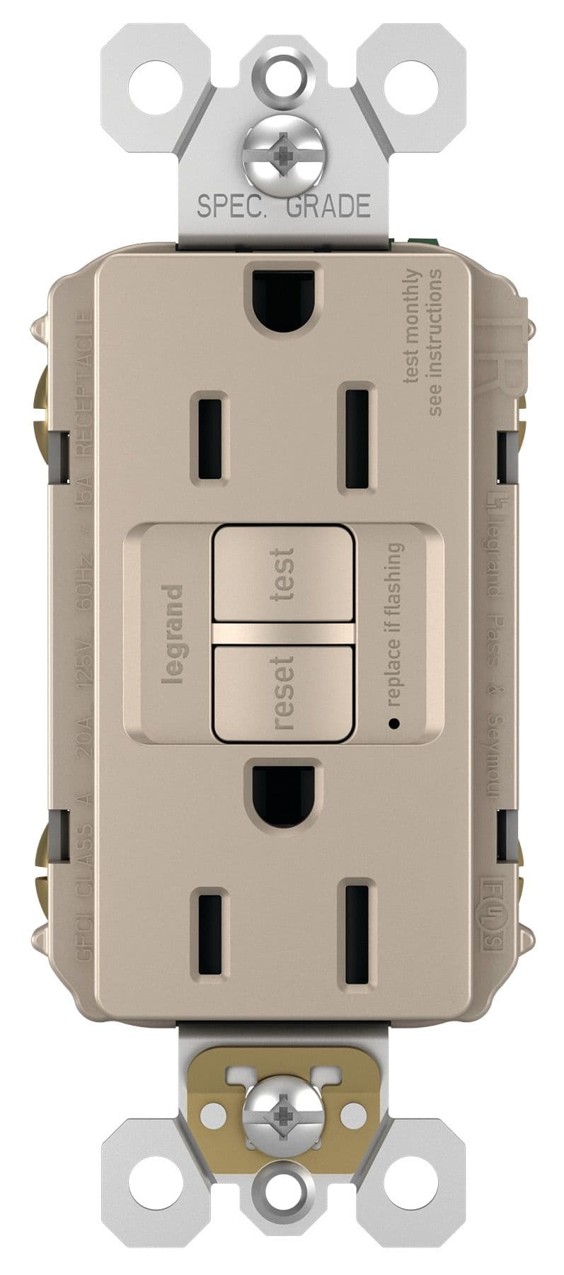 Legrand 1597TRNICC4 Radiant Tamper-Resistant Self-Test GFCI Receptacle, 15A, 125V, Nickel