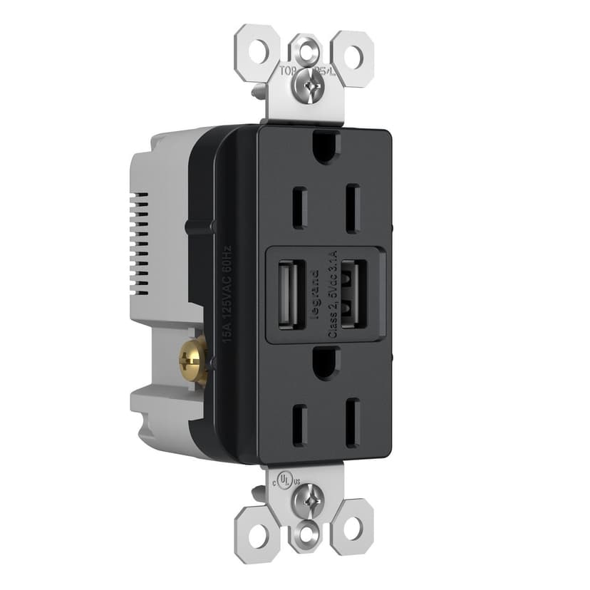Legrand TM826USBG Radiant Tamper-Resistant USB Outlet, 15A, 125V, Graphite