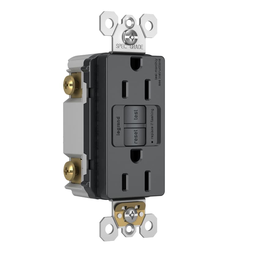 Legrand 1597TRGCC4 Radiant Tamper-Resistant Self-Test GFCI Receptacle, 15A, 125V, Graphite