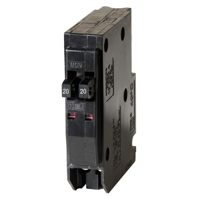 Square D QO2020CP QO Tandem Circuit Breaker, Black, 20A, 120V, 1 Pole