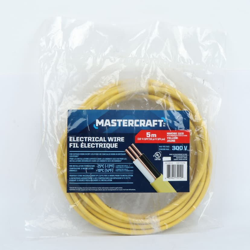 NMD90 Copper Wire Electrical Cable with Ground, 12-2, Yellow, 16.4-ft