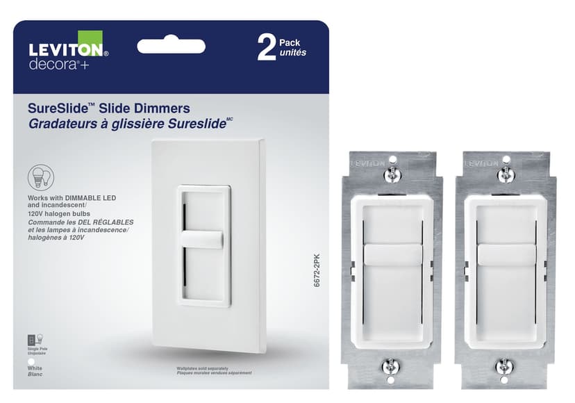 Levtion Decora SureSlide Universal Dimmer Switch, 2-pk, White