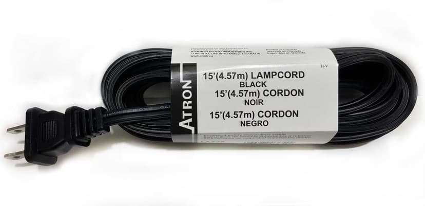 Atron Black Lamp Cord, 15-ft