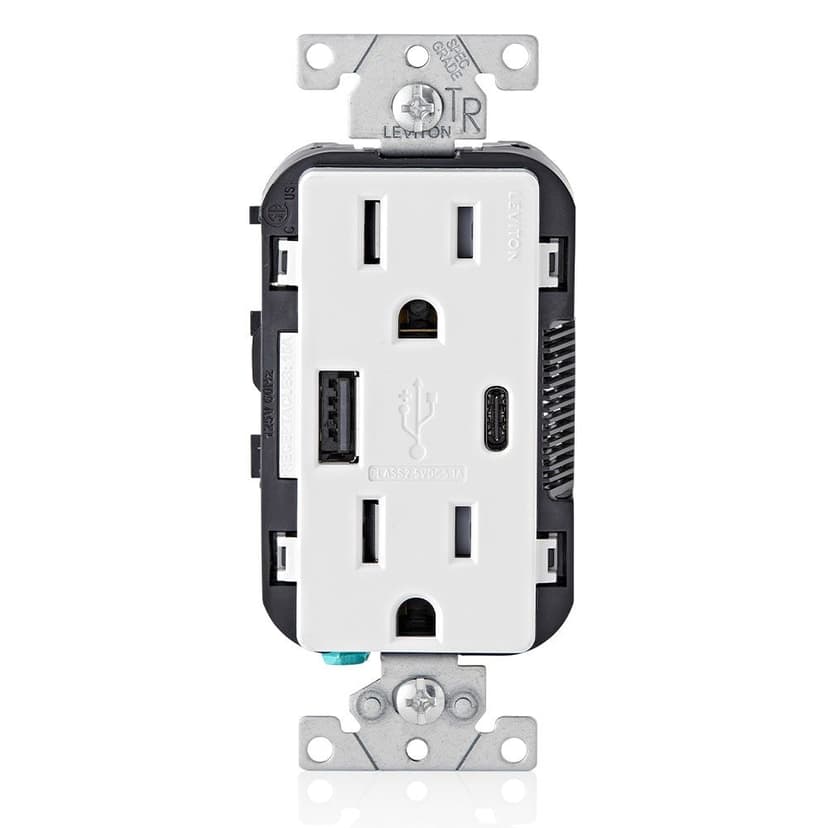 Leviton USB Type-A/Type-C 15A Receptacle, 2-pk