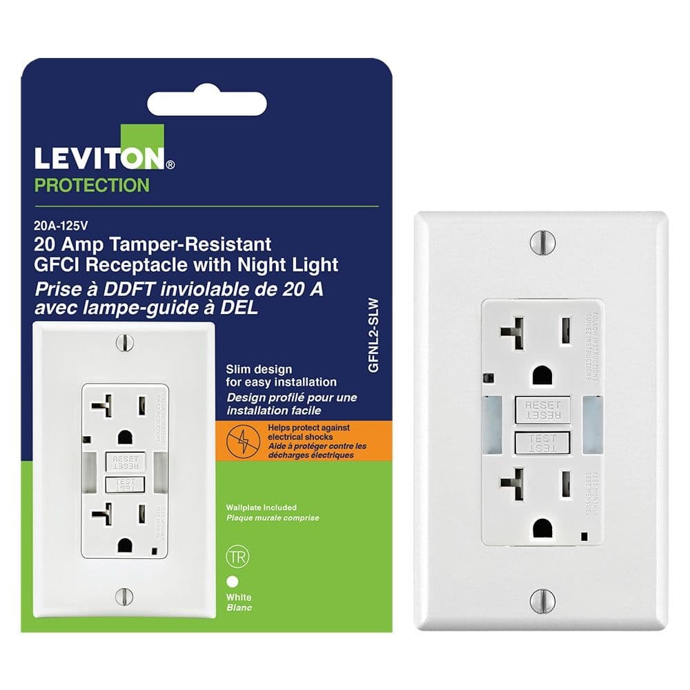 Leviton 20A Tamper Resistant GFCI Receptacle with LED Night Light