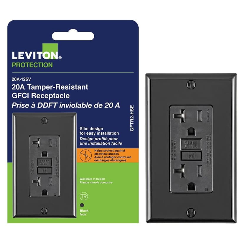 Leviton 20A Tamper Resistant GFCI Receptacle, Black