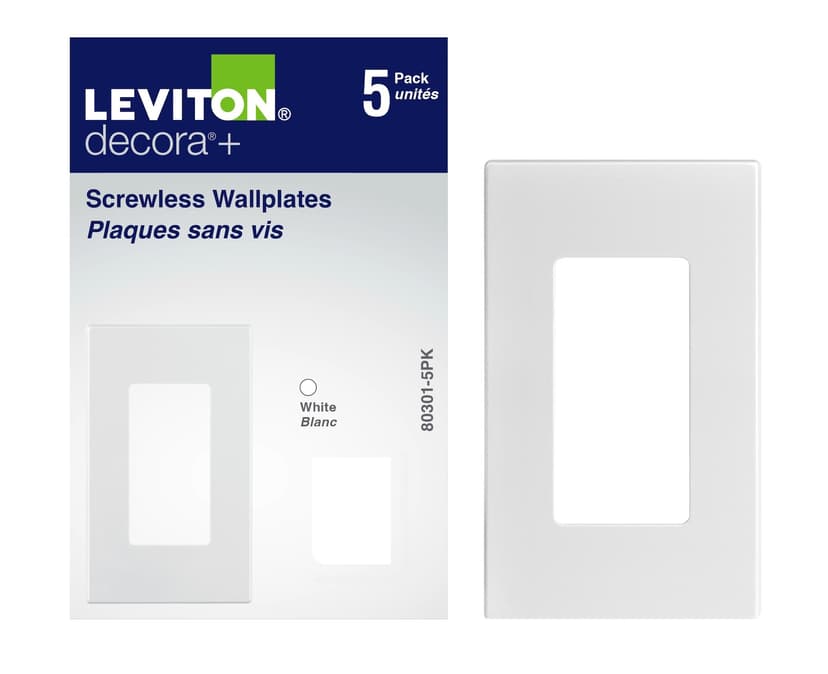 Leviton 1-Gang Screwless Plate, White, 5-pk