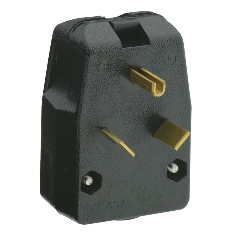 Leviton Angle Travel Trailer Plug, Black, 30A-125V