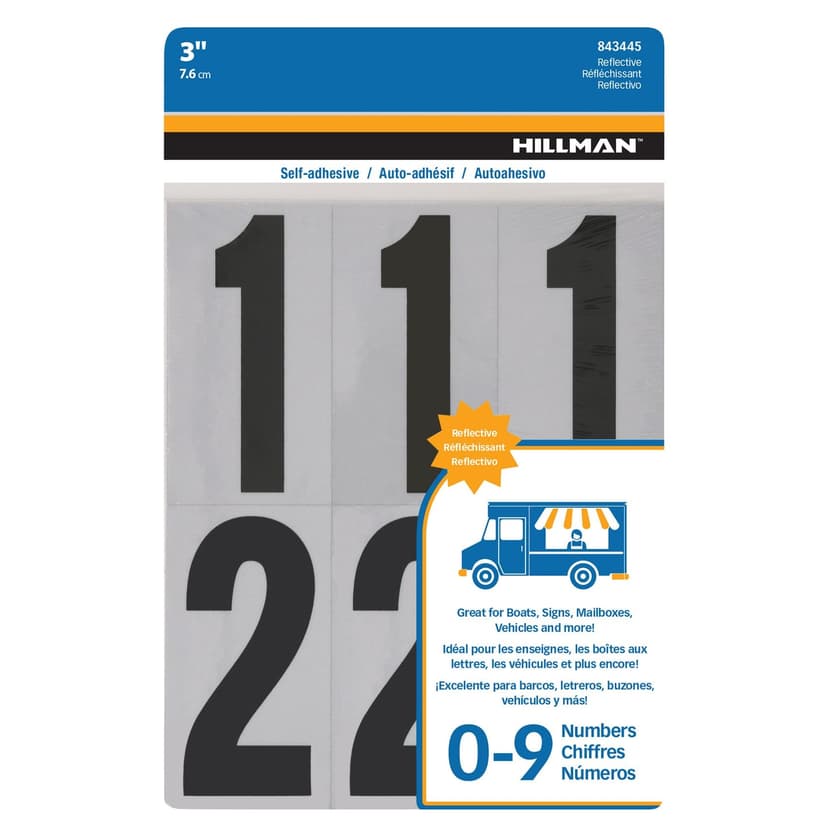 Hillman Adhesive House Number Pack, Reflective, Black & Silver, 3-in