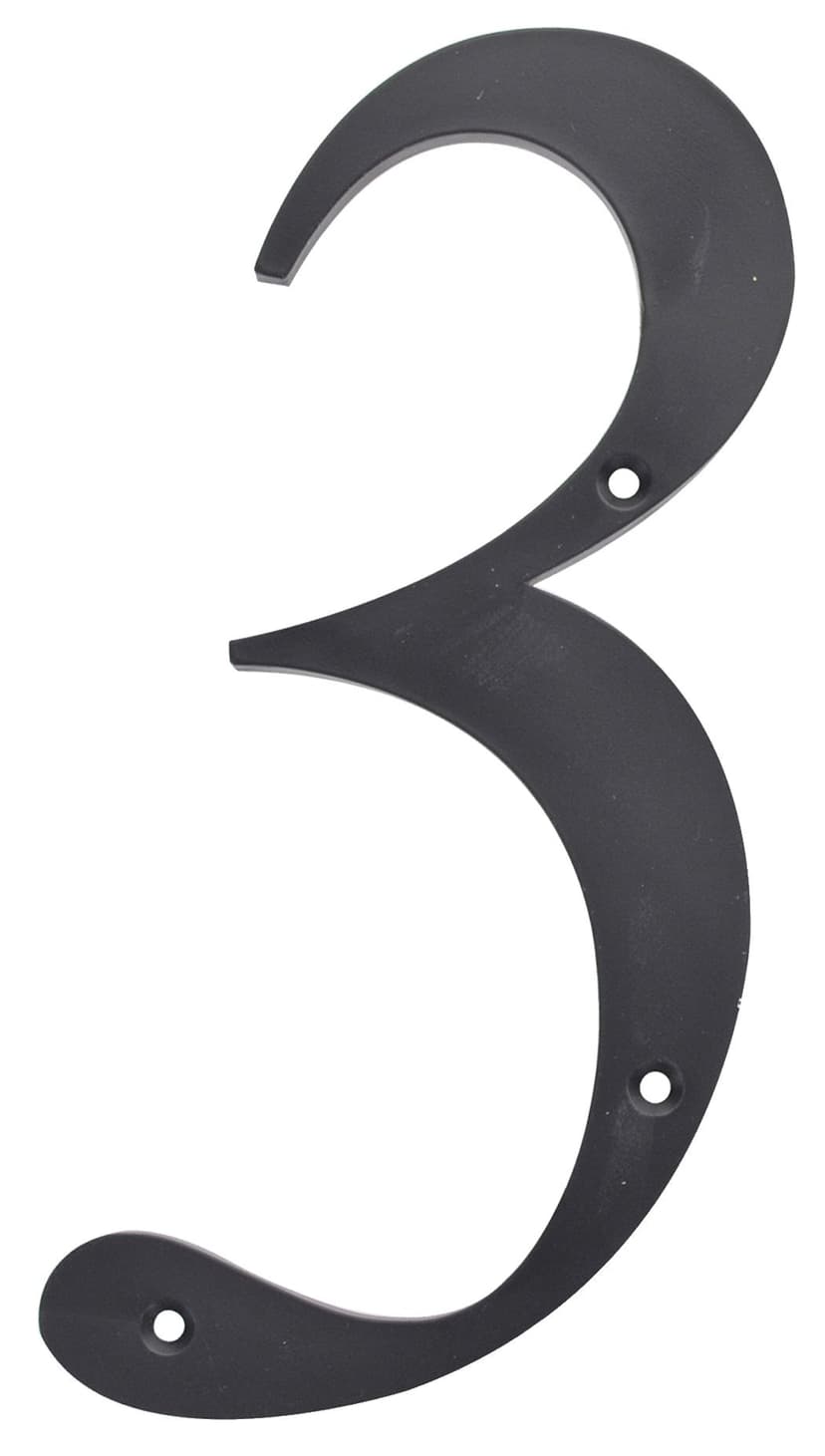 Hillman Black Plastic House Number, Number 3, 6-in