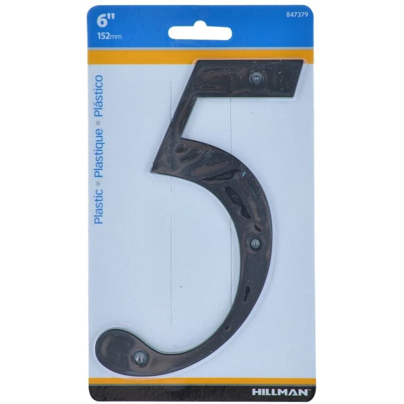 Hillman Black Plastic House Number, Number 5, 6-in