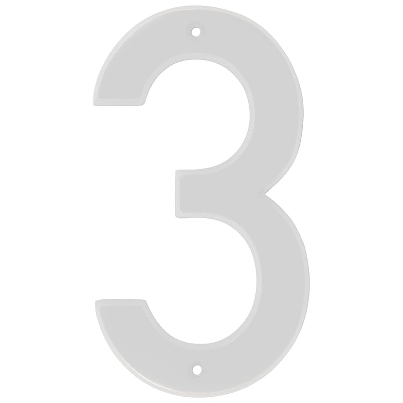 Hillman White Metal House Number, Bold Font, Number 3, 6-in