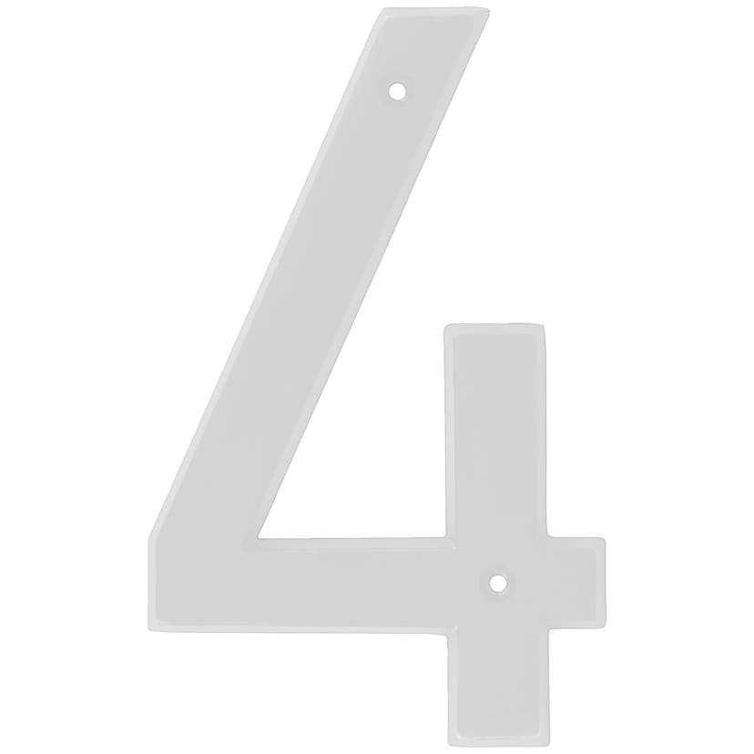 Hillman White Metal House Number, Bold Font, Number 4, 6-in