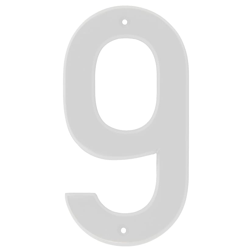 Hillman White Metal House Number, Bold Font, Number 9, 6-in