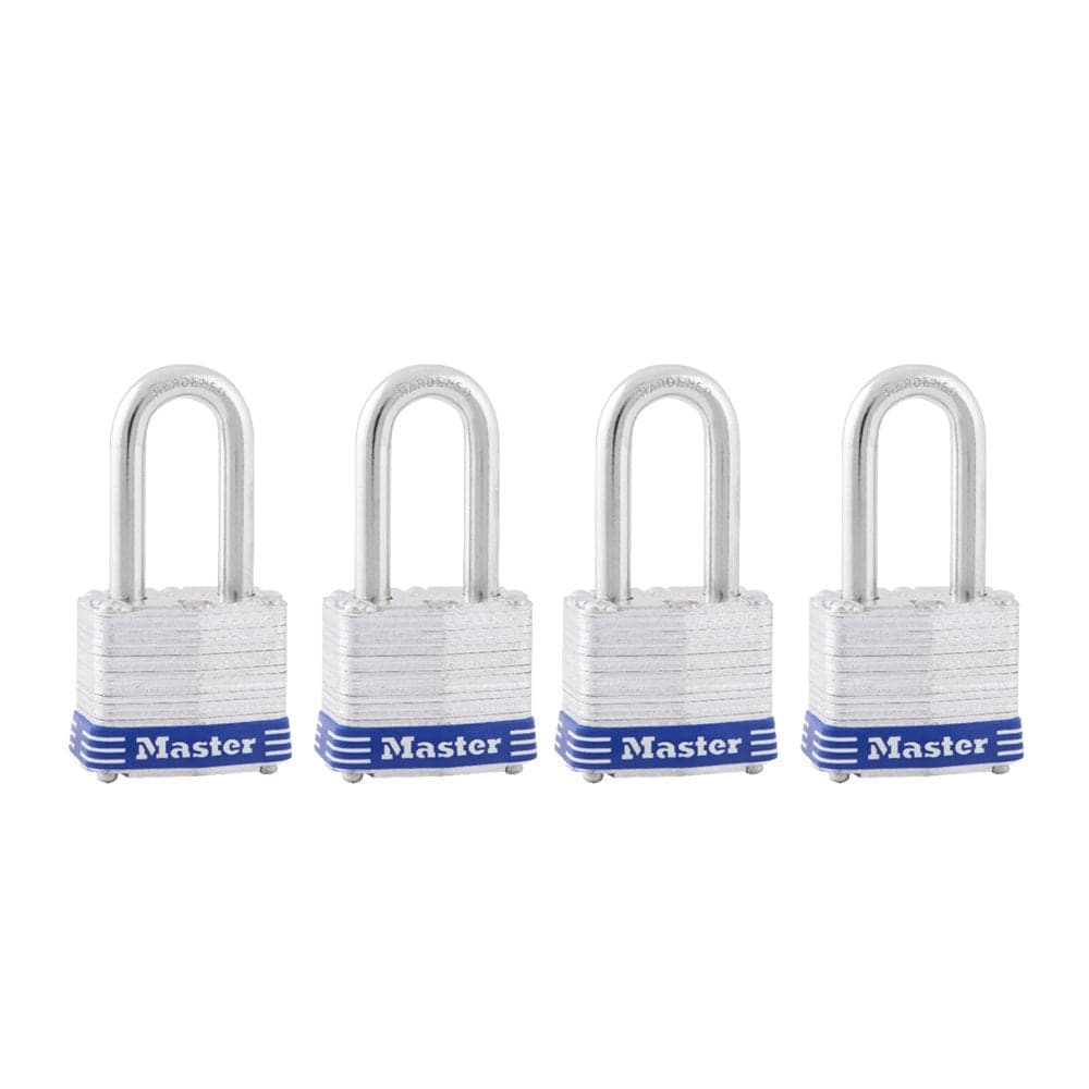 Master Lock 40mm-Wide Laminated Steel Keyed Padlocks with 38mm Shackles, Silver, 4-pk